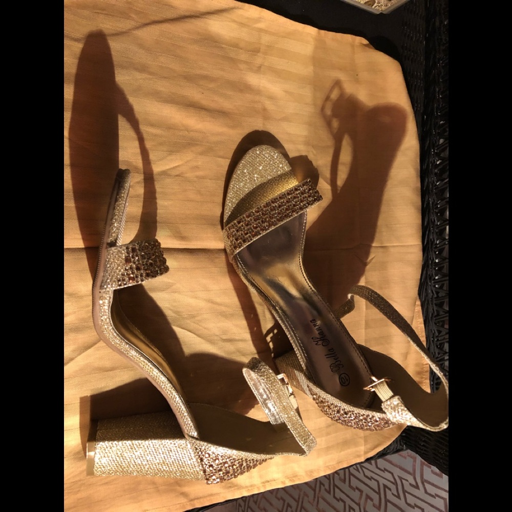 Gold rhinestone shoes